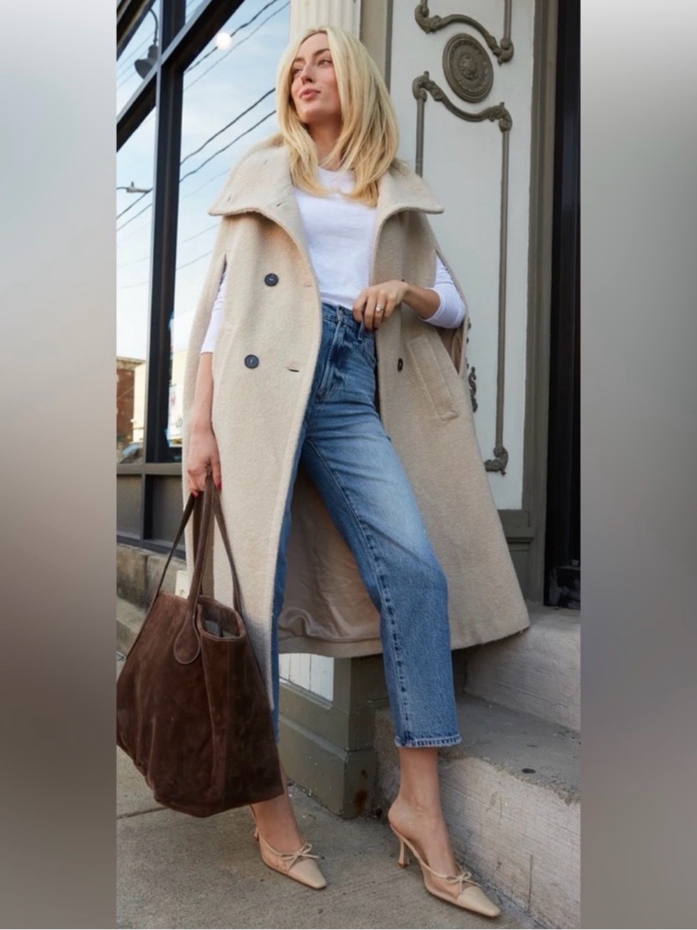 NWT- Freya Cape Coat - Women's Cream Double-Breasted Wool-Blend Coat